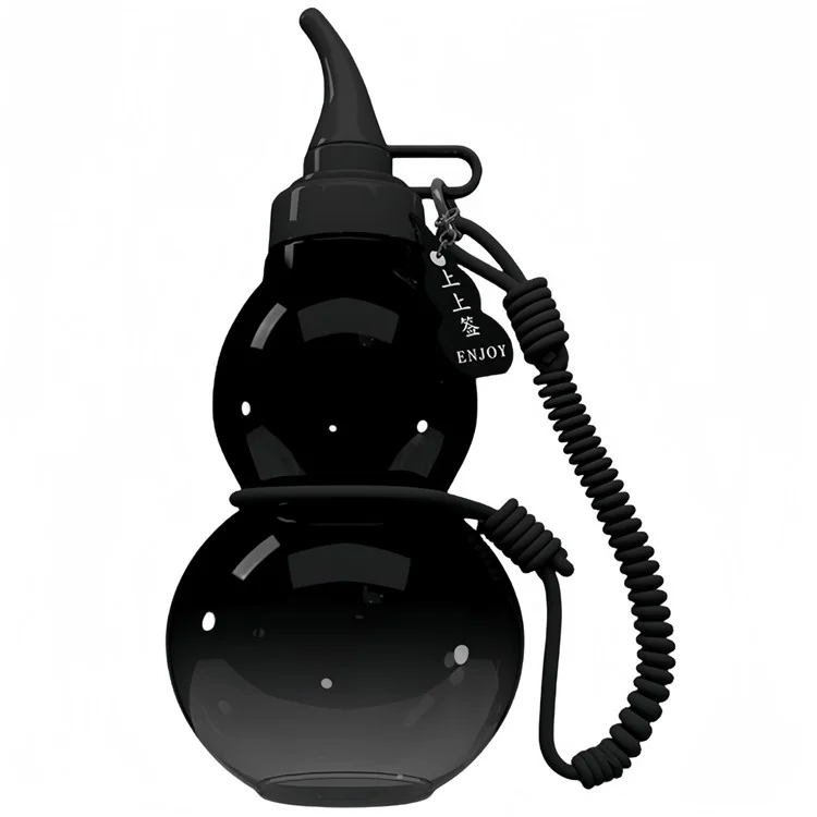 Bouteille d'eau de sport en forme de calebasse d'une capacité de 800 ml en Tritan avec pendentif et cordon (sans BPA, pas d'approbation FDA) - Noir