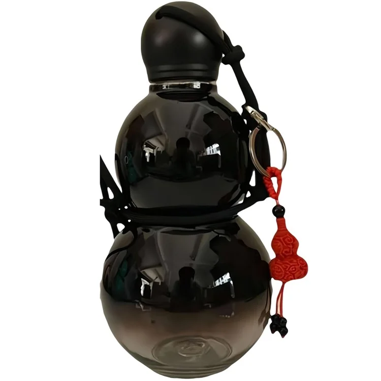 800ml Large Capacity Retro Gourd Shaped Water Bottle for Sports Travel PC Portable Kettle (BPA Free, No FDA) - Black