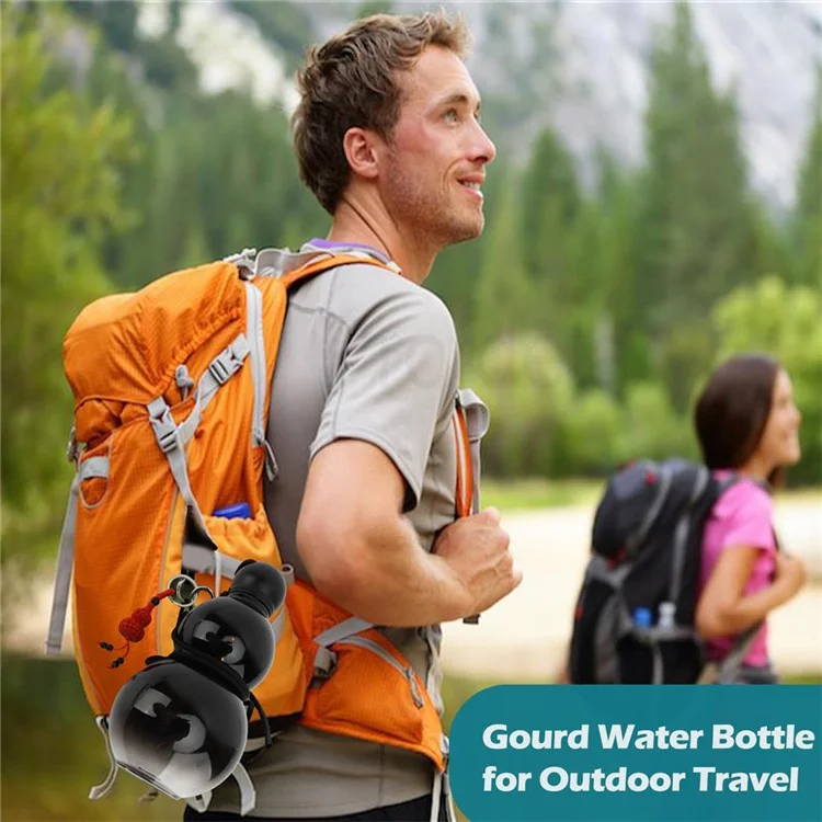 800ml Large Capacity Retro Gourd Shaped Water Bottle for Sports Travel PC Portable Kettle (BPA Free, No FDA) - Black