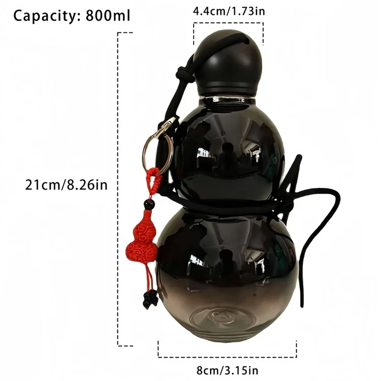 800ml Large Capacity Retro Gourd Shaped Water Bottle for Sports Travel PC Portable Kettle (BPA Free, No FDA) - Black