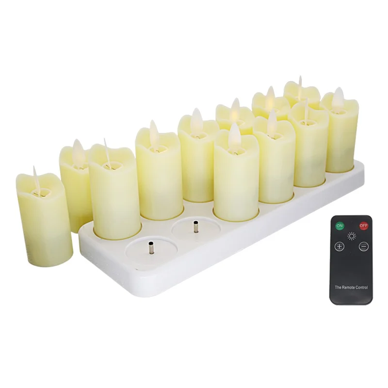 12PCS/Pack Rechargeable Flameless Candles Realistic Dancing LED Flames with Remote Control - EU Plug