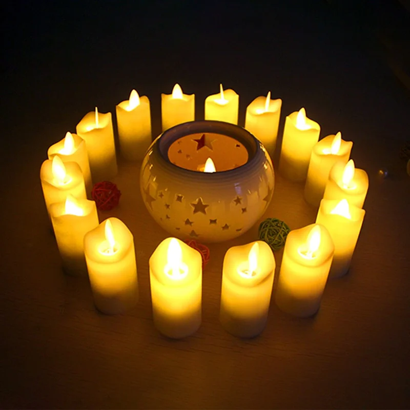 12PCS/Pack Rechargeable Flameless Candles Realistic Dancing LED Flames with Remote Control - EU Plug