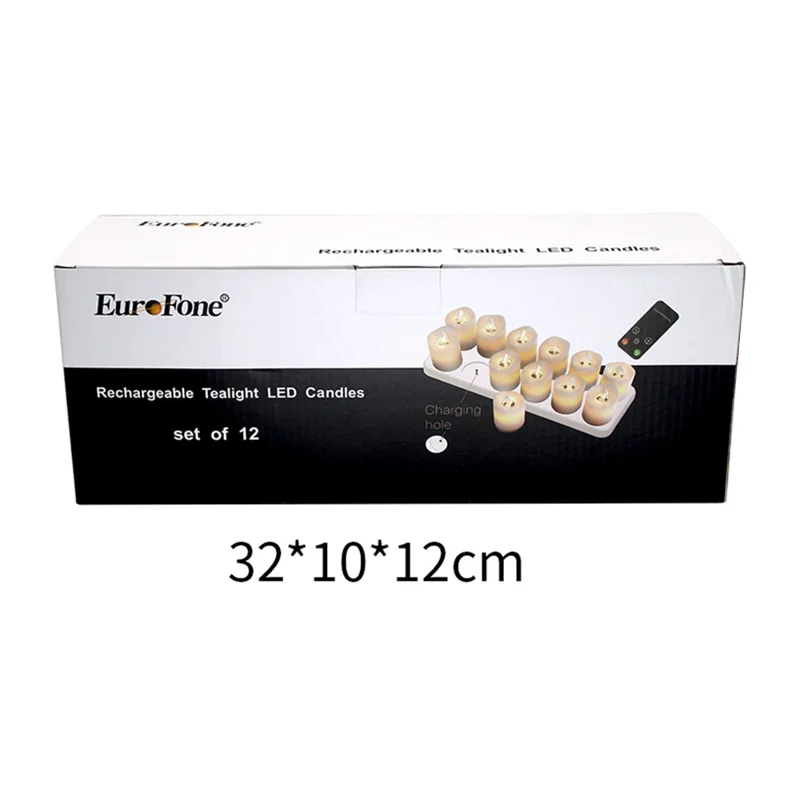 12PCS/Pack Rechargeable Flameless Candles Realistic Dancing LED Flames with Remote Control - EU Plug