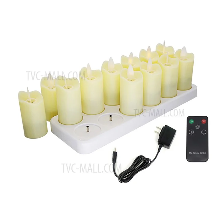 12PCS/Pack Rechargeable Flameless Candles Realistic Dancing LED Flames with Remote Control - UK Plug