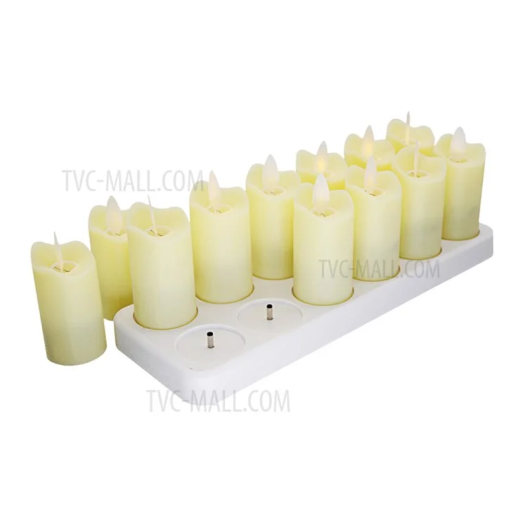 12PCS/Pack Rechargeable Flameless Candles Realistic Dancing LED Flames with Remote Control - UK Plug