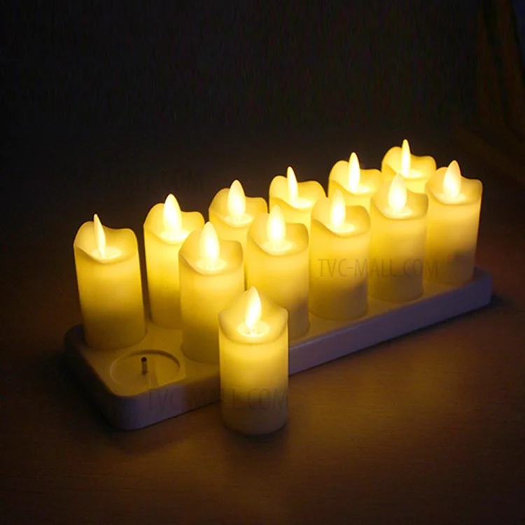 12PCS/Pack Rechargeable Flameless Candles Realistic Dancing LED Flames with Remote Control - UK Plug