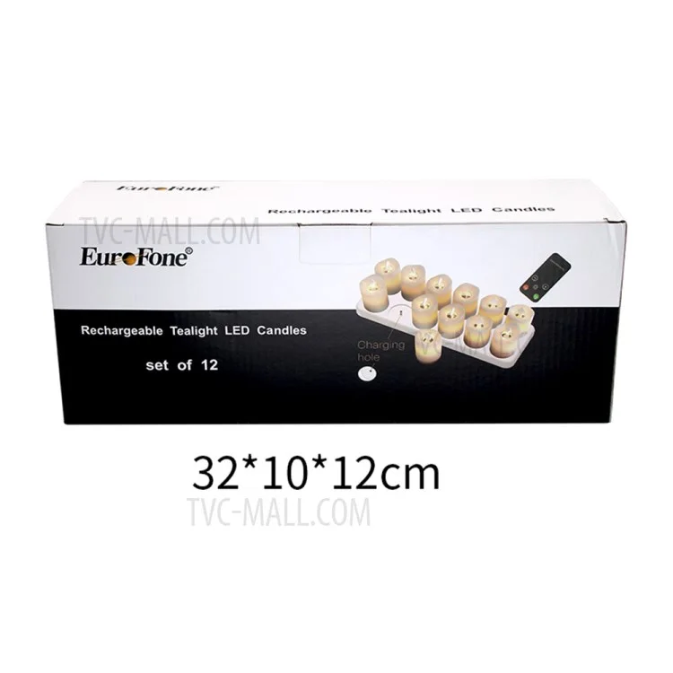 12PCS/Pack Rechargeable Flameless Candles Realistic Dancing LED Flames with Remote Control - UK Plug