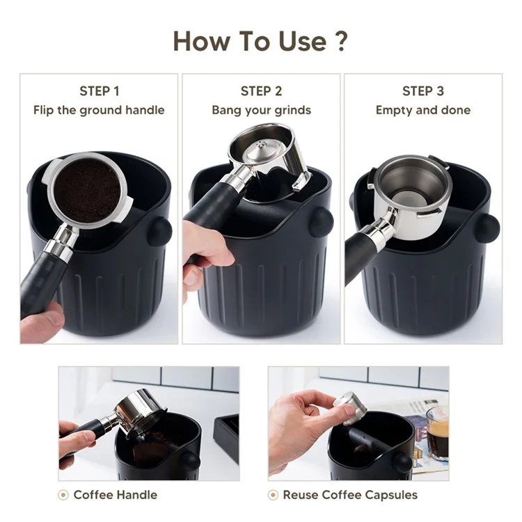 Kaffeepulver-Reststoffbox mit abnehmbarem Klopfleiste, Kaffee-Grounds-Recycling-Eimer, Mahltrash-Bin