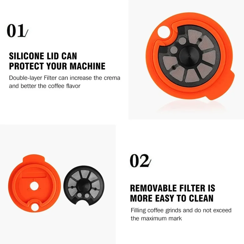 ICAFILAS 60ML Coffee Filter Maker Pod for Keurig K Cup Coffee Capsule Pods (BPA Free, No FDA Certified) - Orange