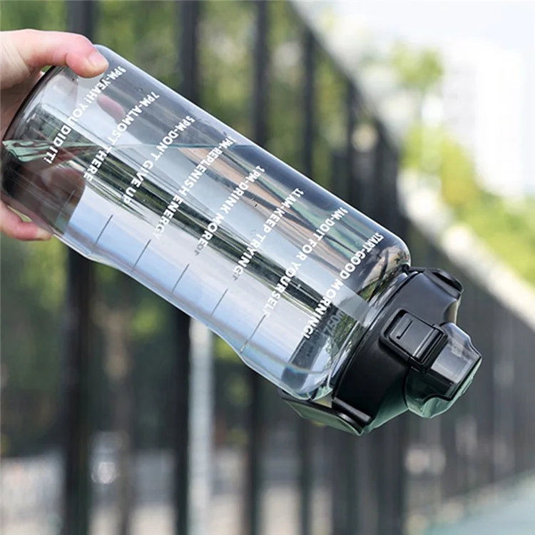 Wasserflasche 2000ml Motivationsflasche Auslaufsicher Fitness-Sport Tägliches Wassergefäß mit Griff / Zeitmarkierung / Strohhalm (BPA-frei, KEINE FDA-Zertifizierung) - Grün