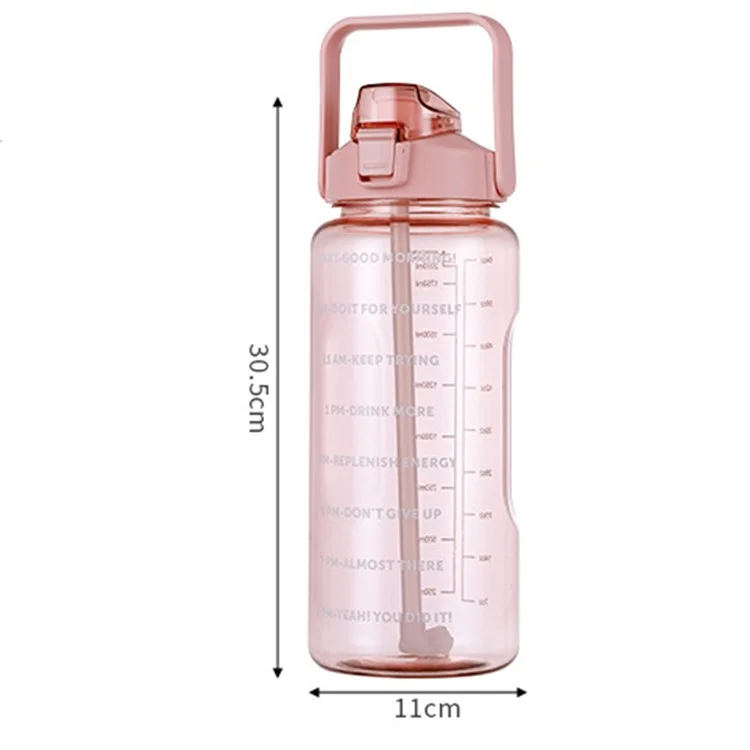 Wasserflasche 2000ml Motivationsflasche Auslaufsicher Fitness-Sport Tägliches Wassergefäß mit Griff / Zeitmarkierung / Strohhalm (BPA-frei, KEINE FDA-Zertifizierung) - Grün