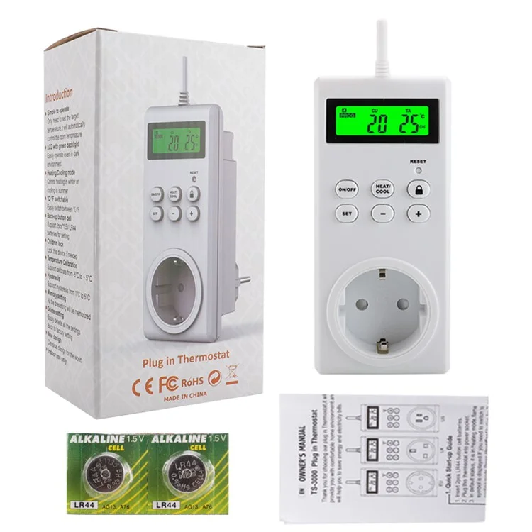 TS-3000 Thermoregulator Wireless Temperature Controller Thermostat Switch Timer Socket with Backlit - EU Plug