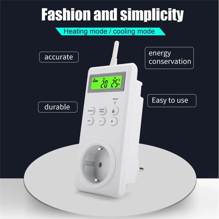 TS-3000 Thermoregulator Wireless Temperature Controller Thermostat Switch Timer Socket with Backlit - UK Plug