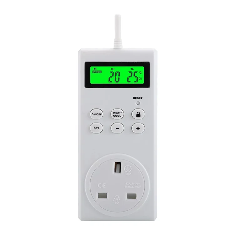 TS-3000 Thermoregulator Wireless Temperature Controller Thermostat Switch Timer Socket with Backlit - UK Plug