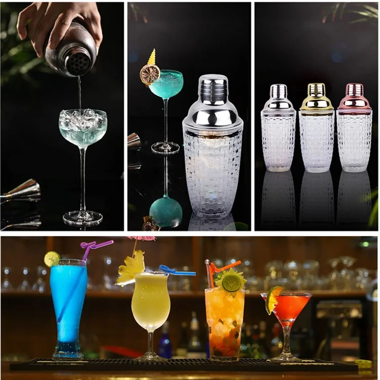 Coctelera de 385ml de Vidrio con Textura Trenzada + Tapa de Acero Inoxidable (Sin Certificación FDA, Sin BPA) - Plateado