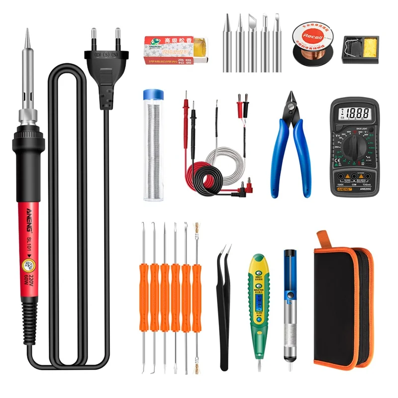 ANENG SL101 25Pcs Digital Multimeter 60W Electric Soldering Iron Kit with Replaceable Welding Head Electronic Repair Set - EU Plug