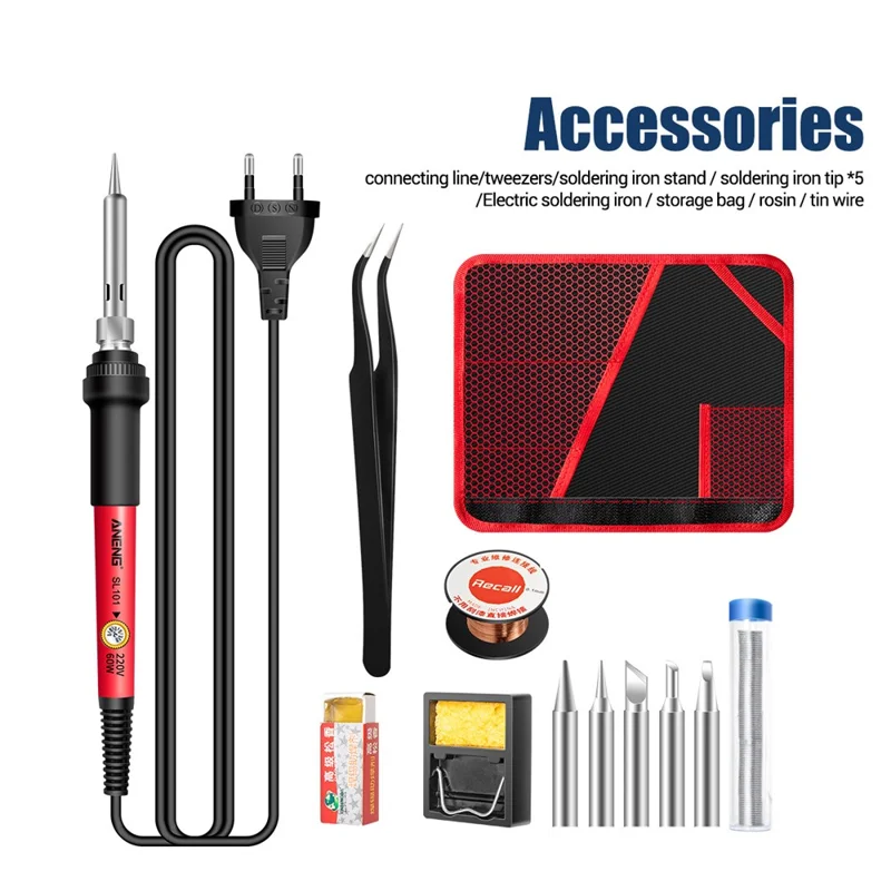 ANENG SL101 12Pcs 60W Electric Soldering Iron Kit with Replaceable Welding Head Electronic Repair Set - EU Plug