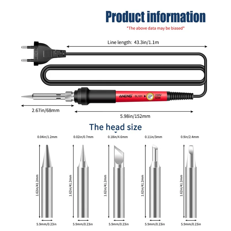 ANENG SL101 16Pcs Adjustable Temperature 60W Electric Soldering Iron Kit with Replaceable Welding Head Electronic Repair Set - EU Plug