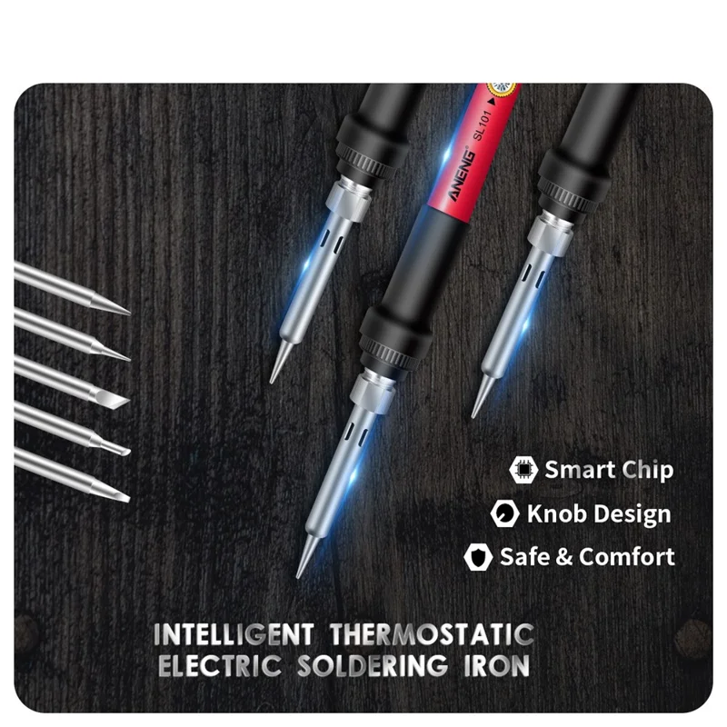 ANENG SL101 16Pcs Adjustable Temperature 60W Electric Soldering Iron Kit with Replaceable Welding Head Electronic Repair Set - EU Plug