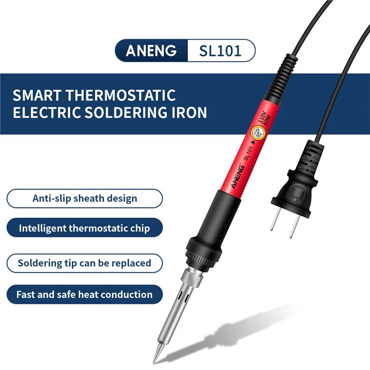 ANENG SL101 17PCS Kit de Ferro de Solda Elétrica Multifuncional de 60w Com Substituição de Soldagem de Soldagem Conjunto de Reparos Eletrônicos - Plugue Nos Eua