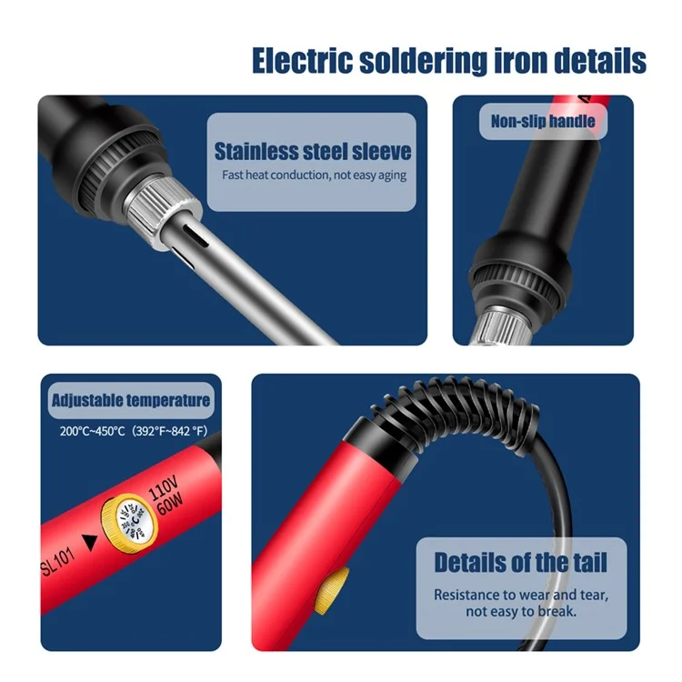 Aneng SL101 17pcs Kit de Hierro de Soldadura Eléctrica de 60 w Multifuncional Con Conjunto de Reparación Electrónica de Cabezal de Soldadura Reemplazable - Enchufe de Ee. Uu.