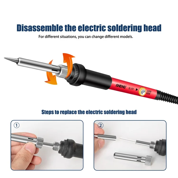 ANENG SL101 17PCS Multi-Functional 60W Electric Soldering Iron Kit with Replaceable Welding Head Electronic Repair Set - US Plug