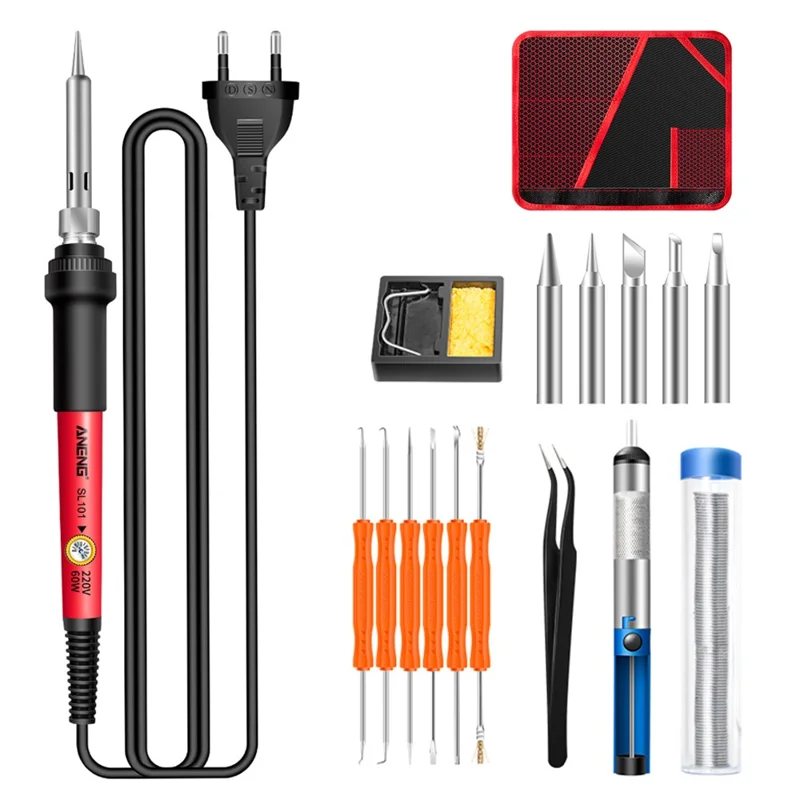 ANENG SL101 17Pcs Multi-Functional 60W Electric Soldering Iron Kit with Replaceable Welding Head Electronic Repair Set - EU Plug