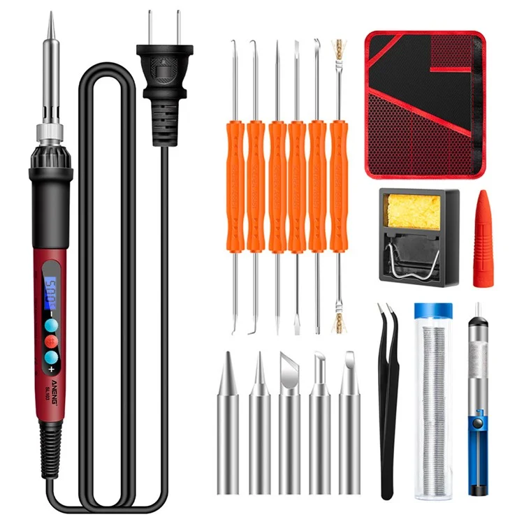 ANENG SL103 18Pcs 60W LCD Display Electric Soldering Iron Kit with Adjustable Temperature Function - US Plug