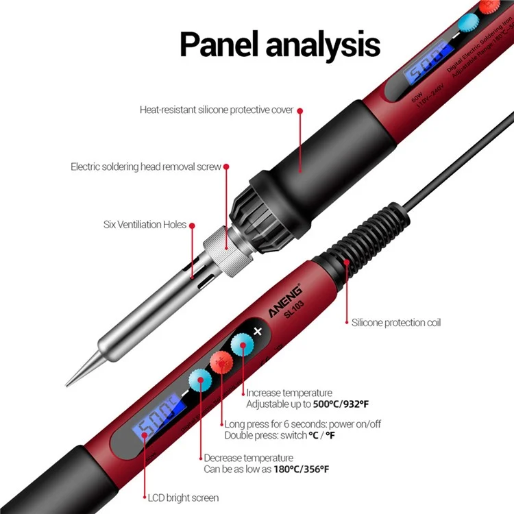 ANENG SL103 18Pcs 60W LCD Display Electric Soldering Iron Kit with Adjustable Temperature Function - US Plug