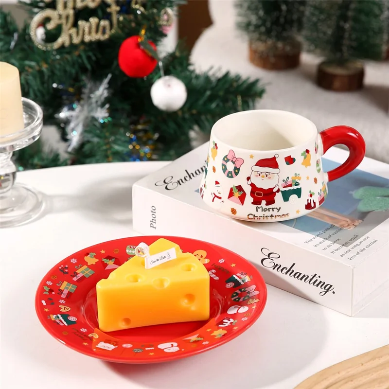 Christmas Ceramic Coffee Cup Mug Saucer Set with Spoon Xmas Gift - Red