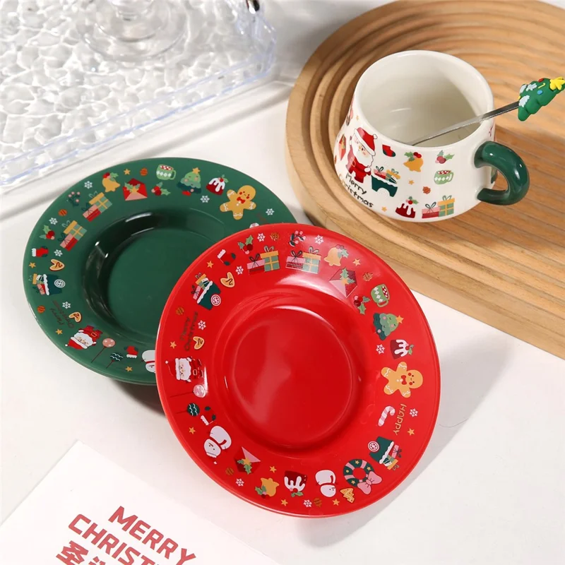 Christmas Ceramic Coffee Cup Mug Saucer Set with Spoon Xmas Gift - Red