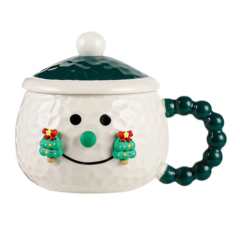Creative Christmas Cartoon Ceramic Mug with Lid 420ml Coffee Cup for Holiday Gift - Green