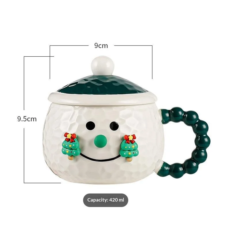 Creative Christmas Cartoon Ceramic Mug with Lid 420ml Coffee Cup for Holiday Gift - Green