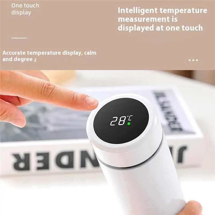 Thermosflasche 500 ml mit intelligenter Temperaturanzeige, 304 Edelstahl Isolierbecher Sportflasche (Ohne FDA-Zertifikat) - Weiß