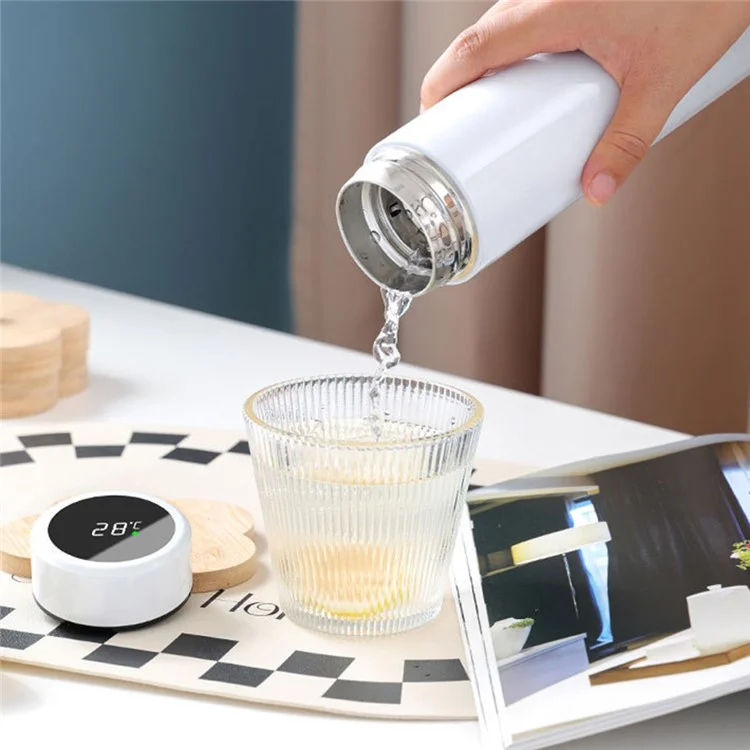 Thermosflasche 500 ml mit intelligenter Temperaturanzeige, 304 Edelstahl Isolierbecher Sportflasche (Ohne FDA-Zertifikat) - Weiß