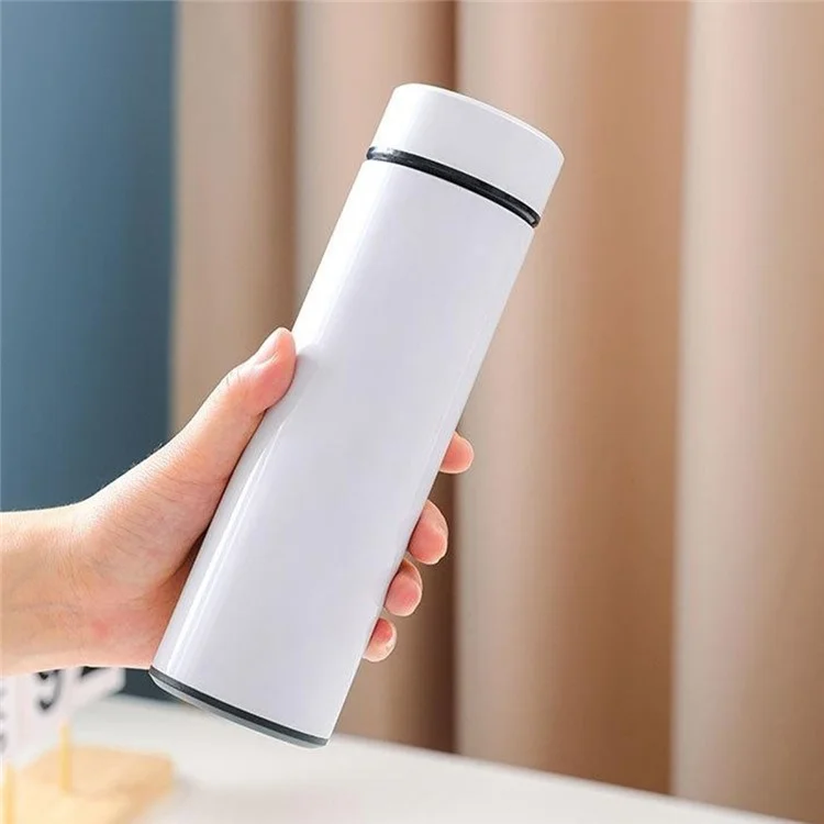 Thermosflasche 500 ml mit intelligenter Temperaturanzeige, 304 Edelstahl Isolierbecher Sportflasche (Ohne FDA-Zertifikat) - Weiß
