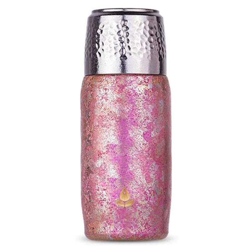 DONGHUIYUAN HA-101 350ml Pure Titanium Insulated Water Bottle for Outdoor Home Tea Cup with Temperature Display (BPA Free, No FDA) - Gold+Pink