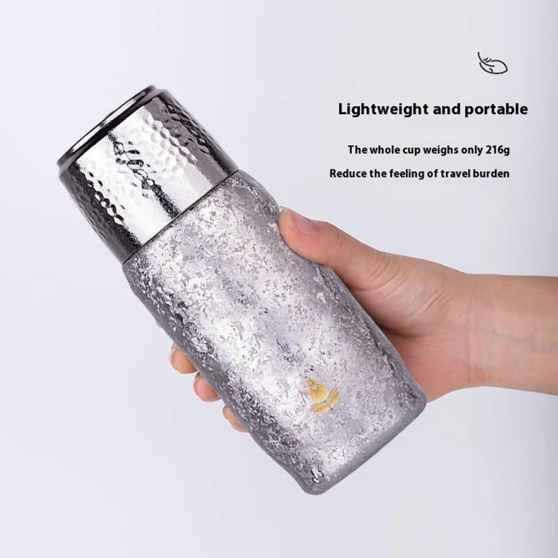 DONGHUIYUAN HA-101 350ml Pure Titanium Insulated Water Bottle for Outdoor Home Tea Cup with Temperature Display (BPA Free, No FDA) - Gold+Pink