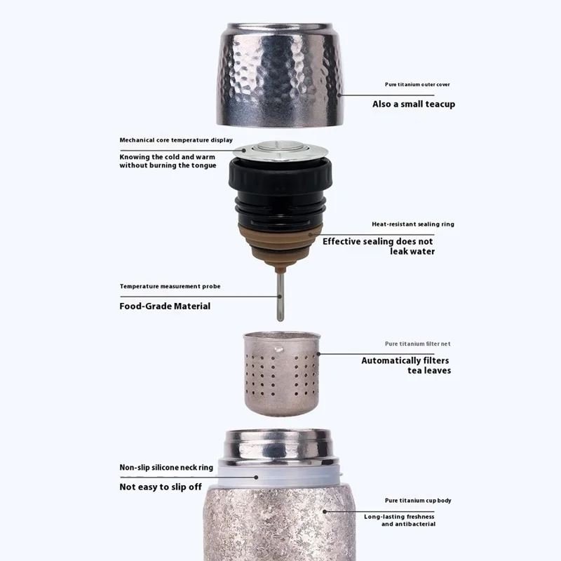 DONGHUIYUAN HA-101 350ml Pure Titanium Insulated Water Bottle for Outdoor Home Tea Cup with Temperature Display (BPA Free, No FDA) - Gold+Pink