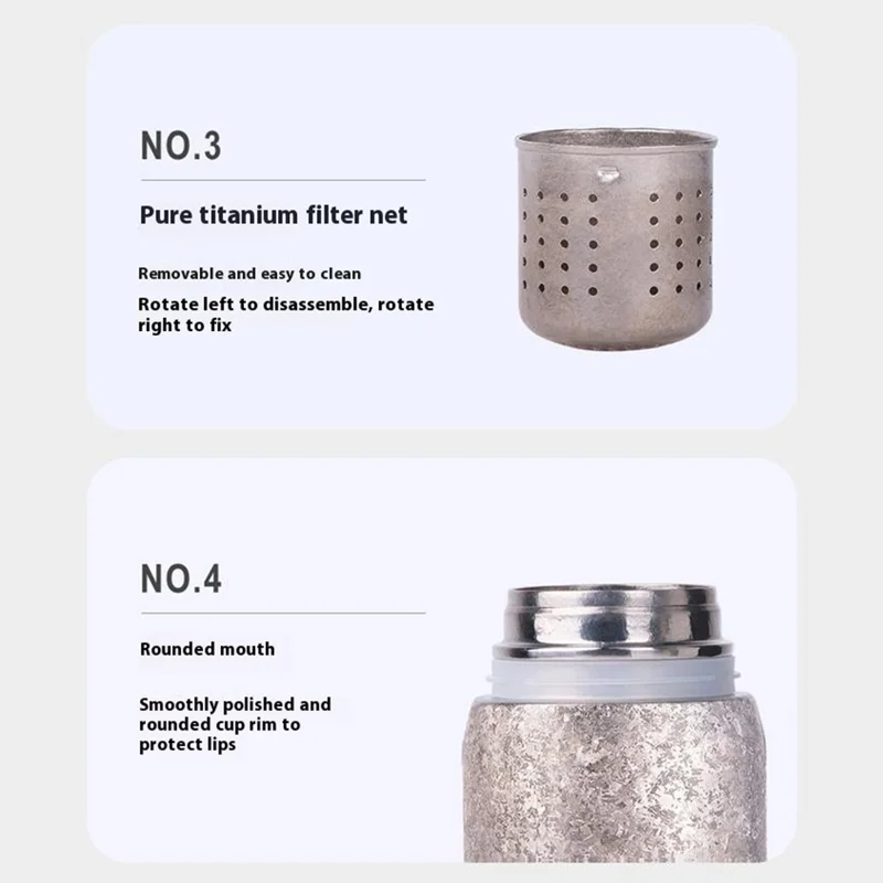 DONGHUIYUAN HA-101 350ml Pure Titanium Insulated Water Bottle for Outdoor Home Tea Cup with Temperature Display (BPA Free, No FDA) - Gold+Pink