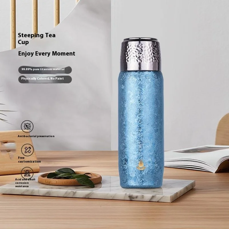 DONGHUIYUAN HA-102 Bottiglia Termica in Titanio Puro da 500ml per Esterno e Casa, Tazza da Tè con Display della Temperatura (Privo di BPA, No FDA) - Blu