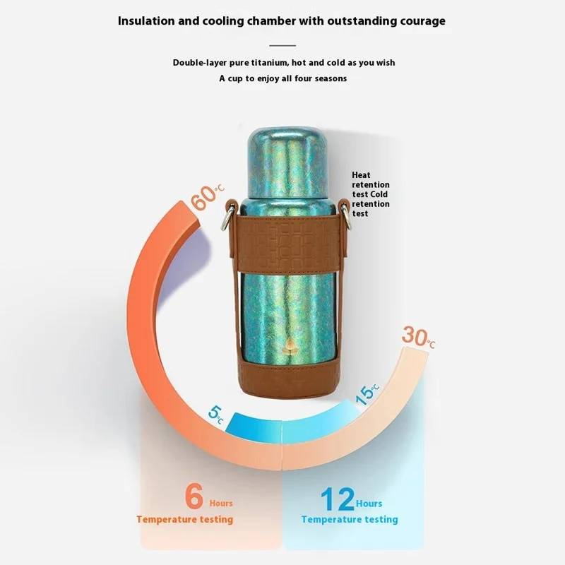 DONGHUIYUAN HA-08 550ml Reine Titanbecher Isolierter Becher Tragbare Wasserflasche mit Becherhülle (BPA-frei, Kein FDA) - Gold+Rosa