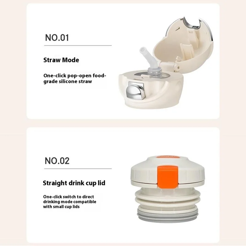 DONGHUIYUAN HA-16 550ml Pure Titanium Insulated Cup 2 in 1 Straw  /  Direct Drink Portable Water Bottle (BPA Free, No FDA) - Silver+White