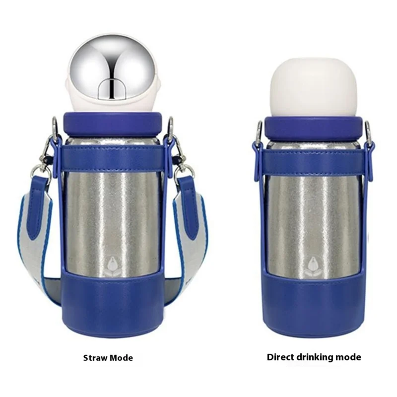 DONGHUIYUAN HA-16 550ml Pure Titanium Insulated Cup 2 in 1 Straw  /  Direct Drink Portable Water Bottle (BPA Free, No FDA) - Silver+White