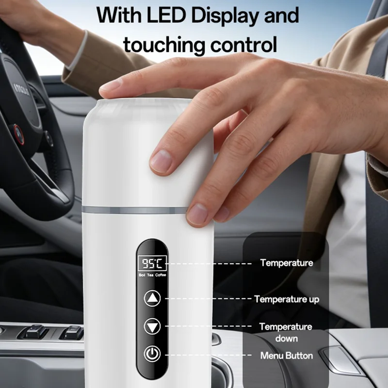 YESIDO VC20 Auto elektrische Heiztasse 500ml LED-Touch-Control Auto elektrische Heizgerät für Wasser, Kaffee, Tee