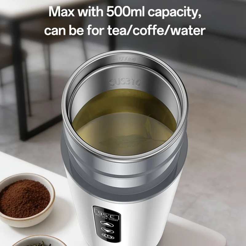 YESIDO VC20 Auto elektrische Heiztasse 500ml LED-Touch-Control Auto elektrische Heizgerät für Wasser, Kaffee, Tee