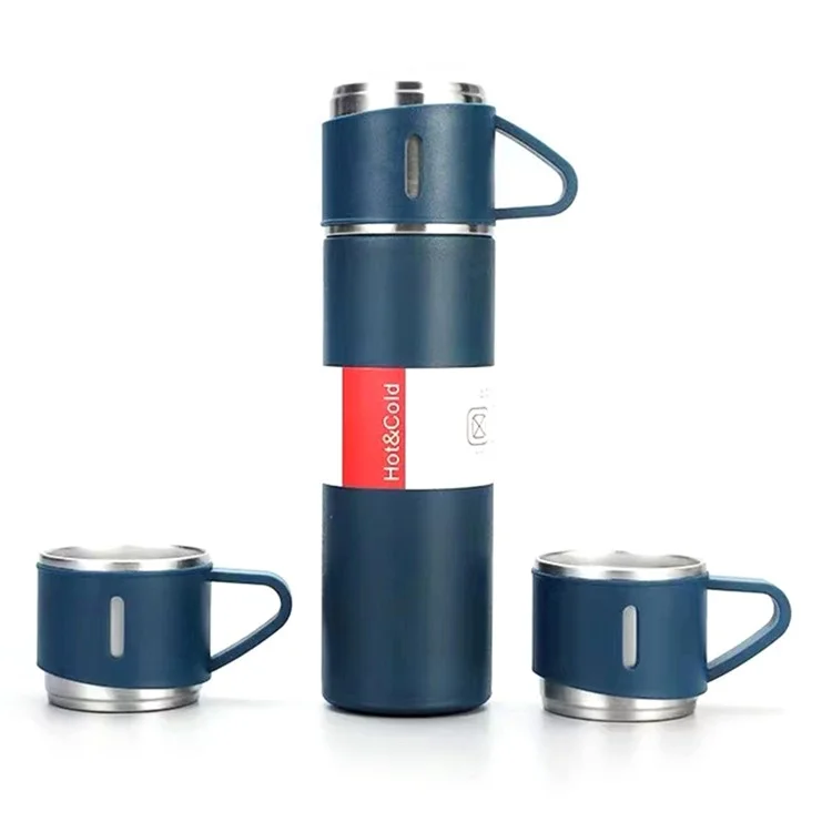 Bouteille d'eau isolée sous vide en acier inoxydable 304 de 500 ml avec couvercle à 3 couvercles (sans certificat FDA) - Bleu