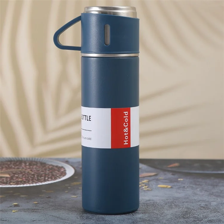 Bouteille d'eau isolée sous vide en acier inoxydable 304 de 500 ml avec couvercle à 3 couvercles (sans certificat FDA) - Bleu
