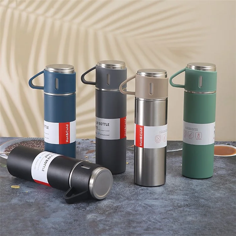 Bouteille d'eau isolée sous vide en acier inoxydable 304 de 500 ml avec couvercle à 3 couvercles (sans certificat FDA) - Bleu