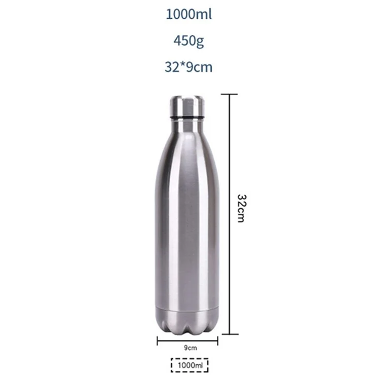 Junsunmay 1000ml 304 Edelstahl Vakuum Isoliertes Flaschen Sport Radsportwasserflasche (bpa-frei, Keine Fda-zertifizierung) - Weiß